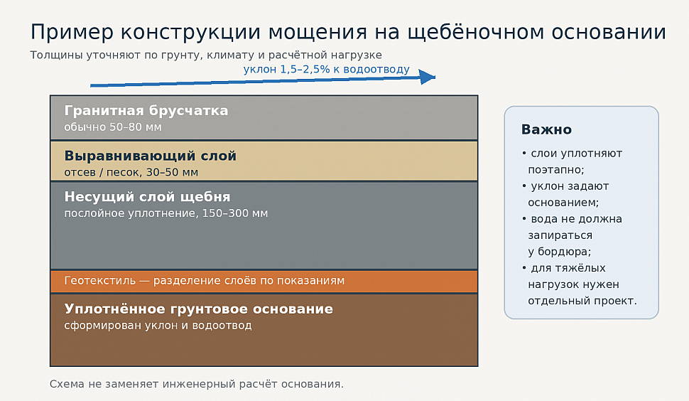 Пример конструкции мощения на щебёночном основании